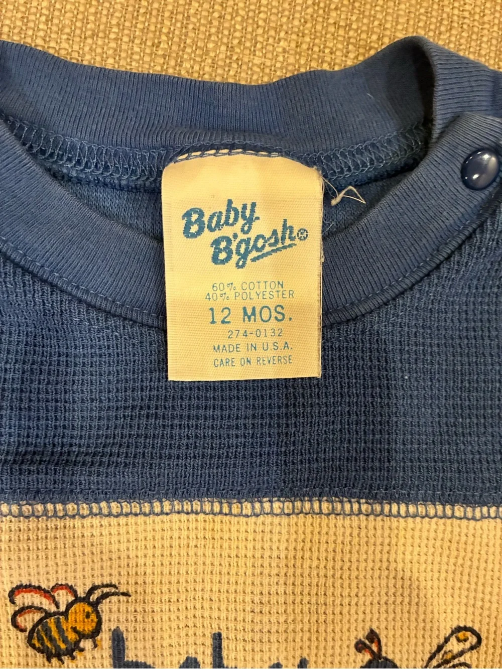 Vintage 90s Baby B’gosh Bugs Short Sleeve Waffle Baby Top